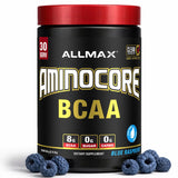 ALLMAX Aminocore frente del empaque mostrando tamaño y sabor