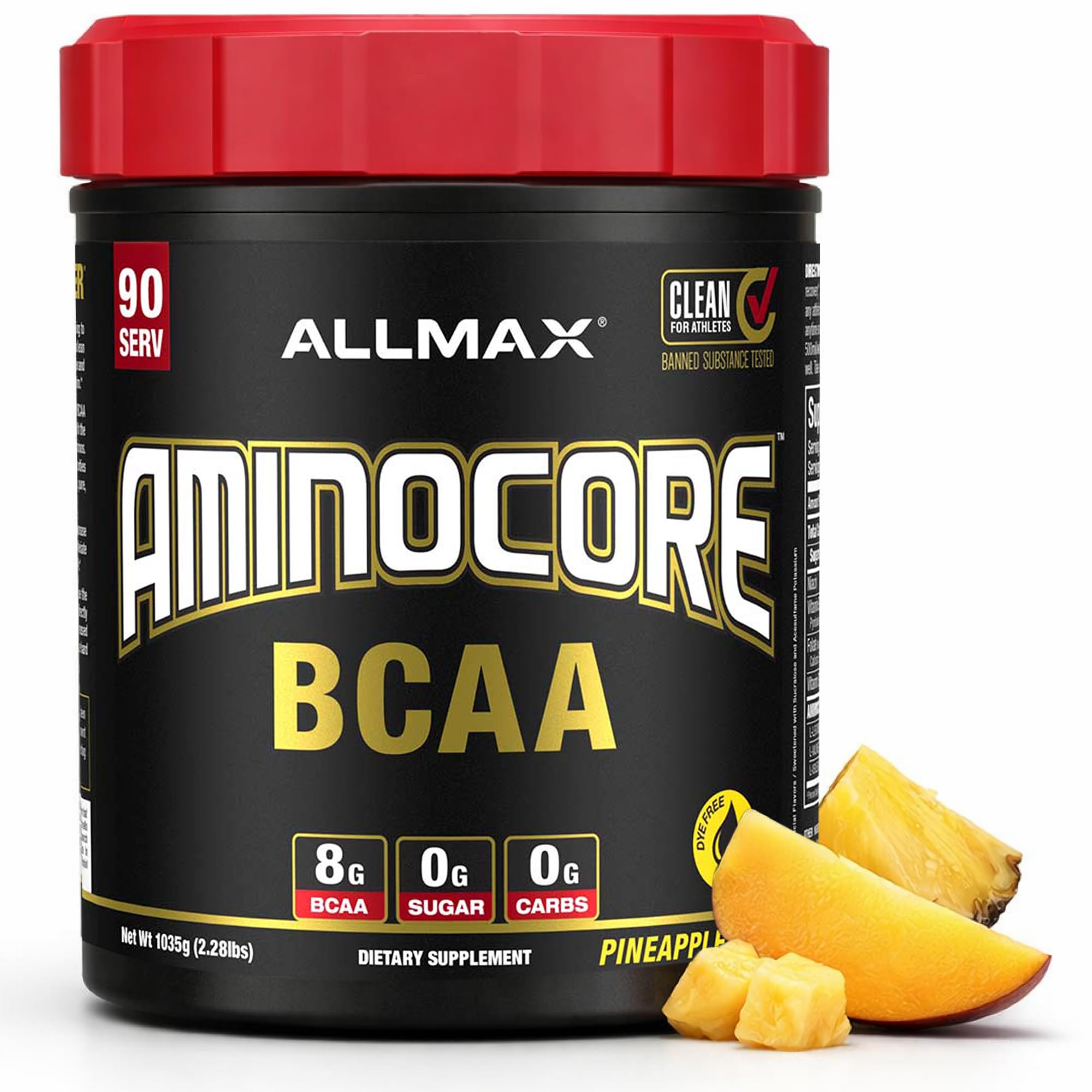 ALLMAX envase frontal piña mango mostrando marca y diseño atractiva