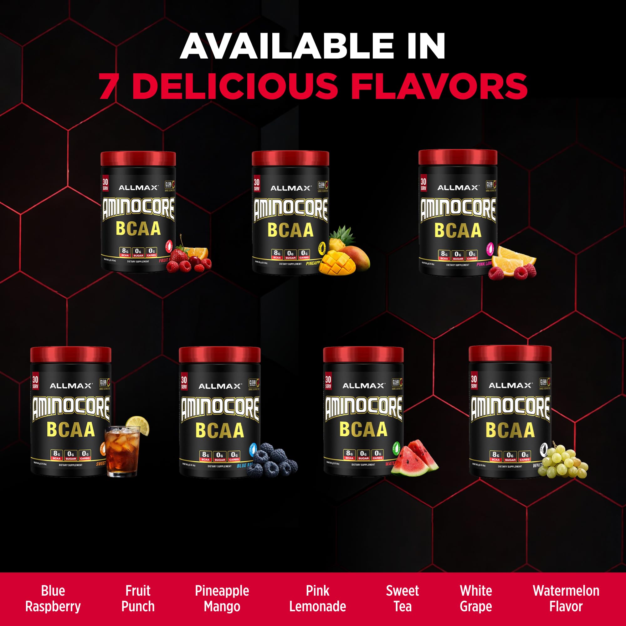 ALLMAX frasco junto a objetos para comparar tamaño y servicios disponibles