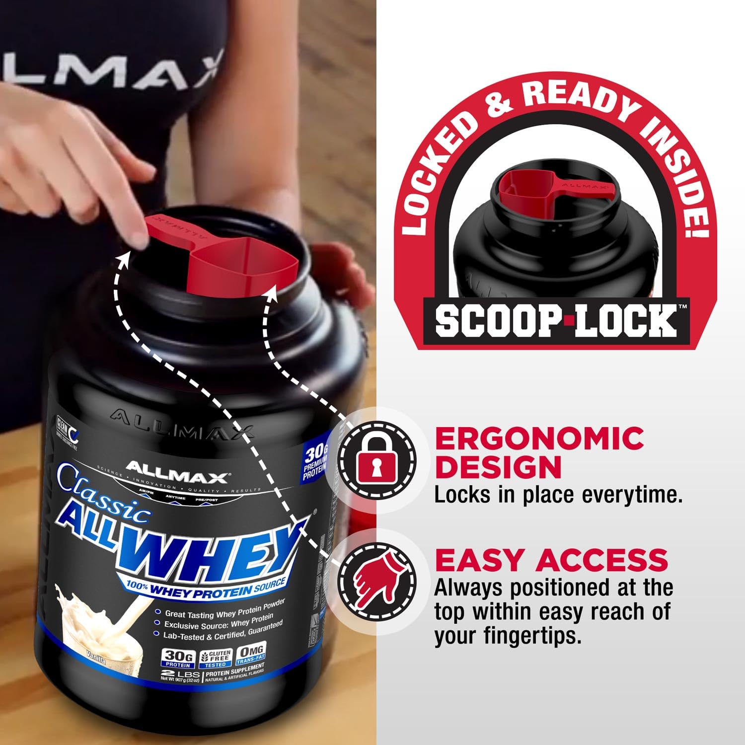 ALLMAX batido de vainilla servido en vaso, conveniencia posentrenamiento