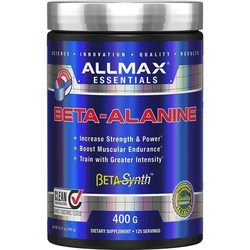 ALLMAX envase frontal del Beta-Alanine mostrando tamaño y pureza