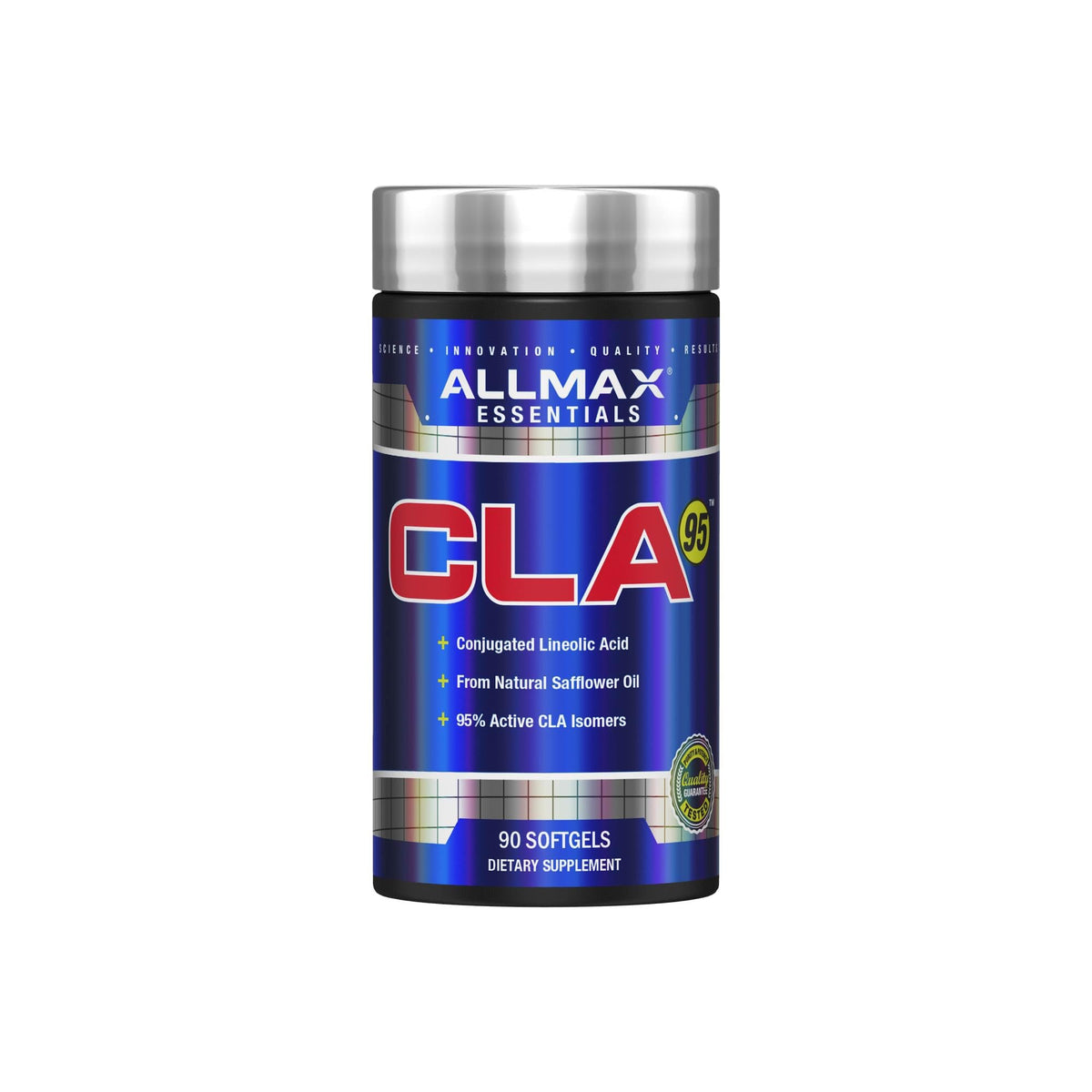 ALLMAX botella frontal mostrando 90 cápsulas, práctico para programas diarios