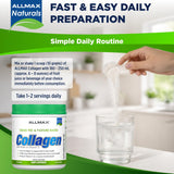 ALLMAX polvo de colágeno cerca muestra textura fina y fácil mezcla