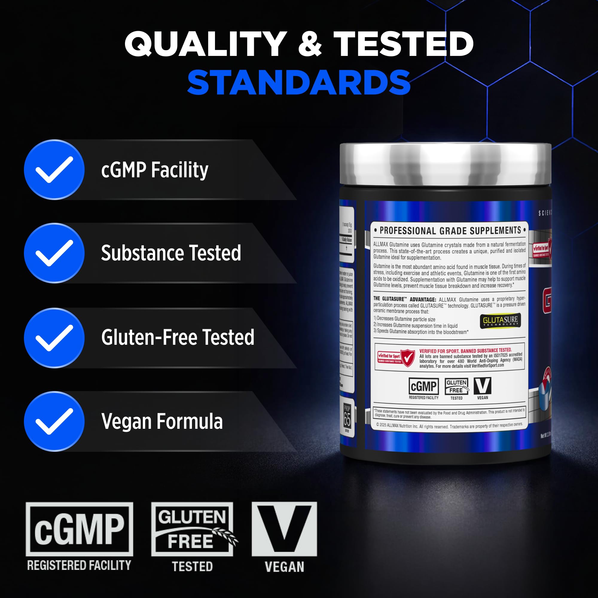 ALLMAX comparación de tamaño del bote de 1 kg para almacenamiento