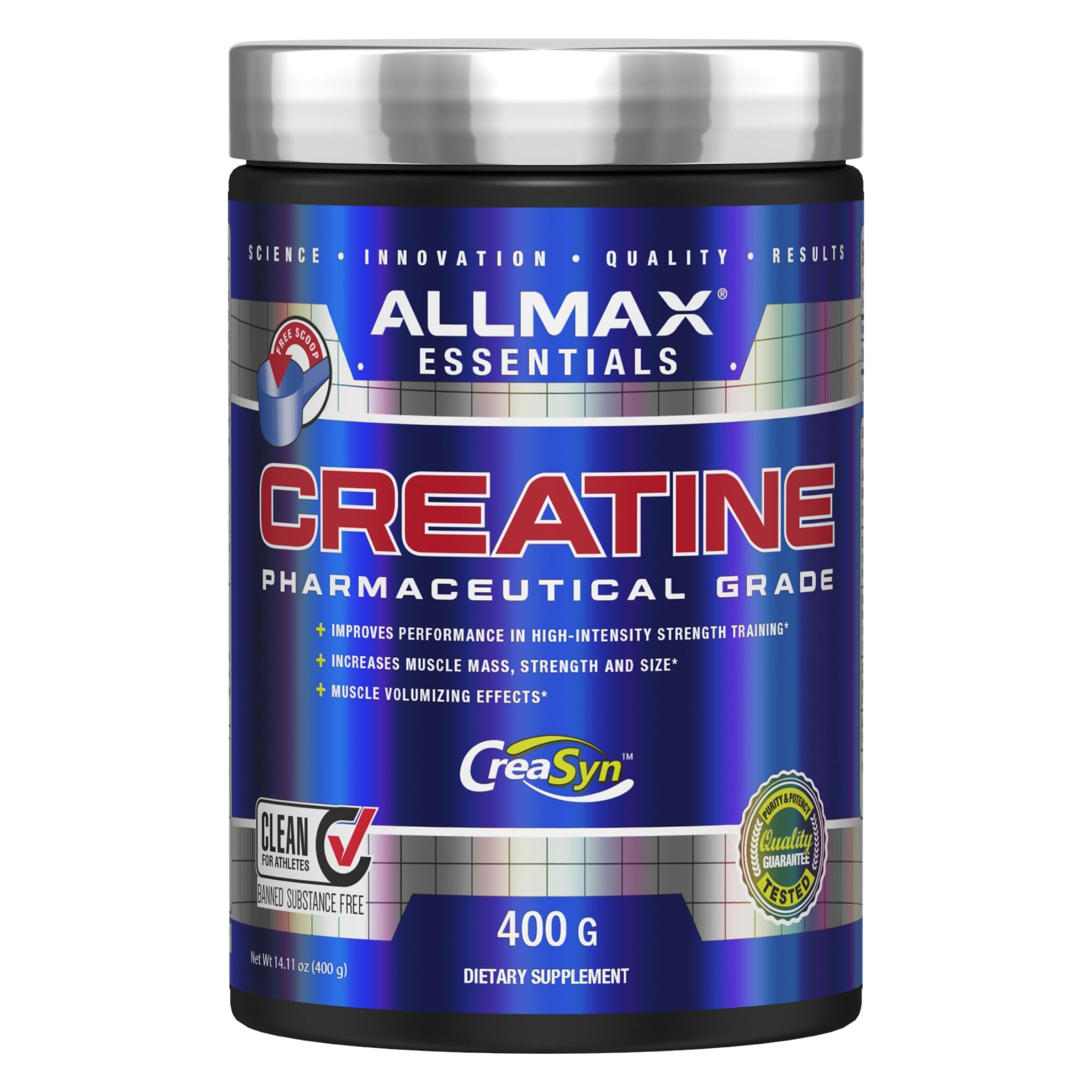 ALLMAX envase frontal mostrando etiqueta y tamaño, confianza de marca