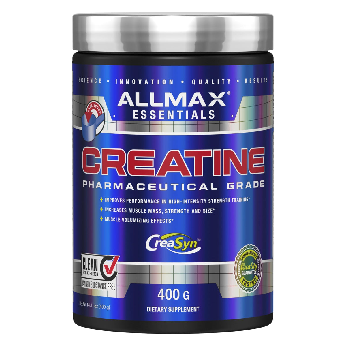 ALLMAX envase frontal mostrando etiqueta y tamaño, confianza de marca