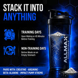 ALLMAX cuchara con polvo ilustrando dosificación precisa y práctica