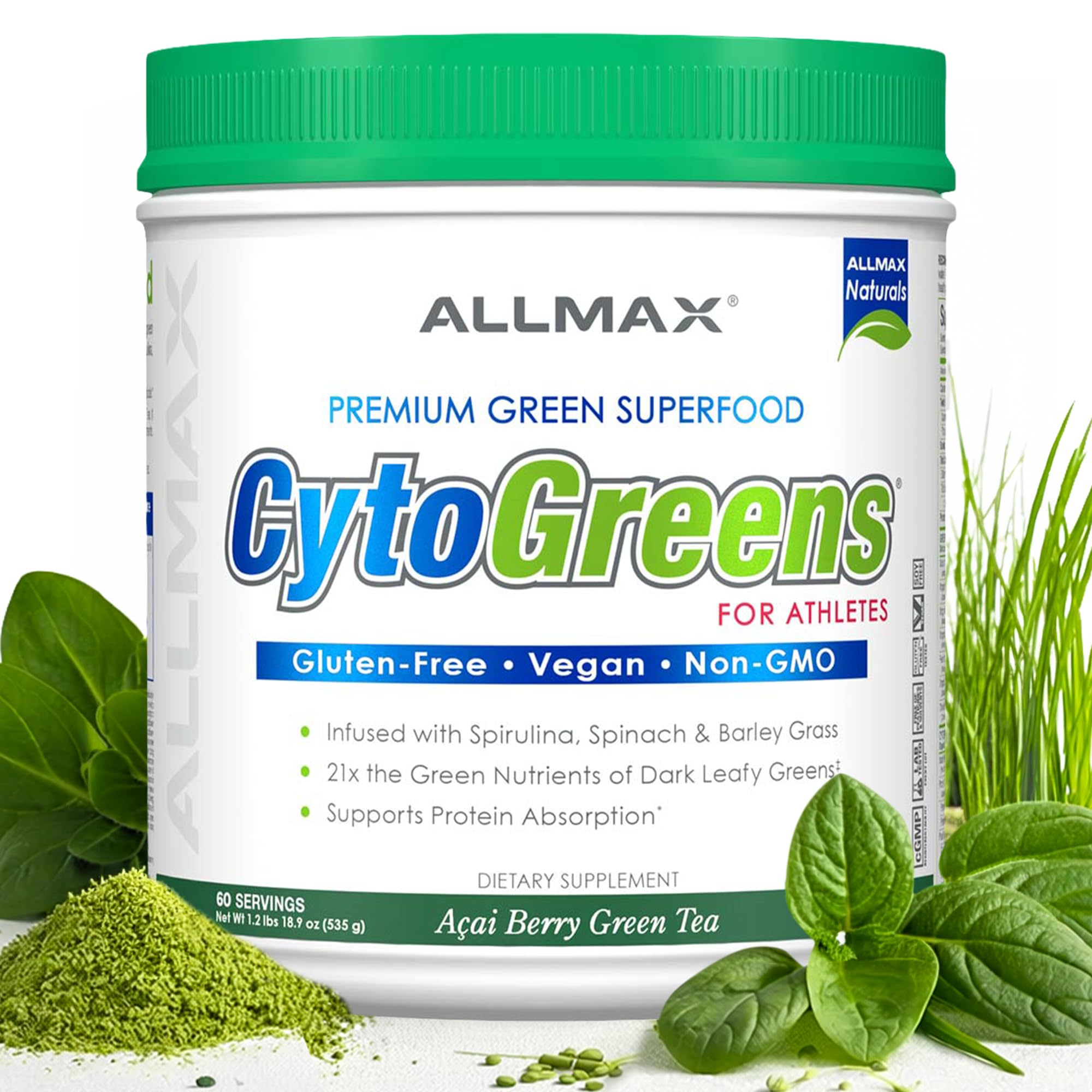 ALLMAX frasco frontal mostrando etiqueta y beneficios del producto