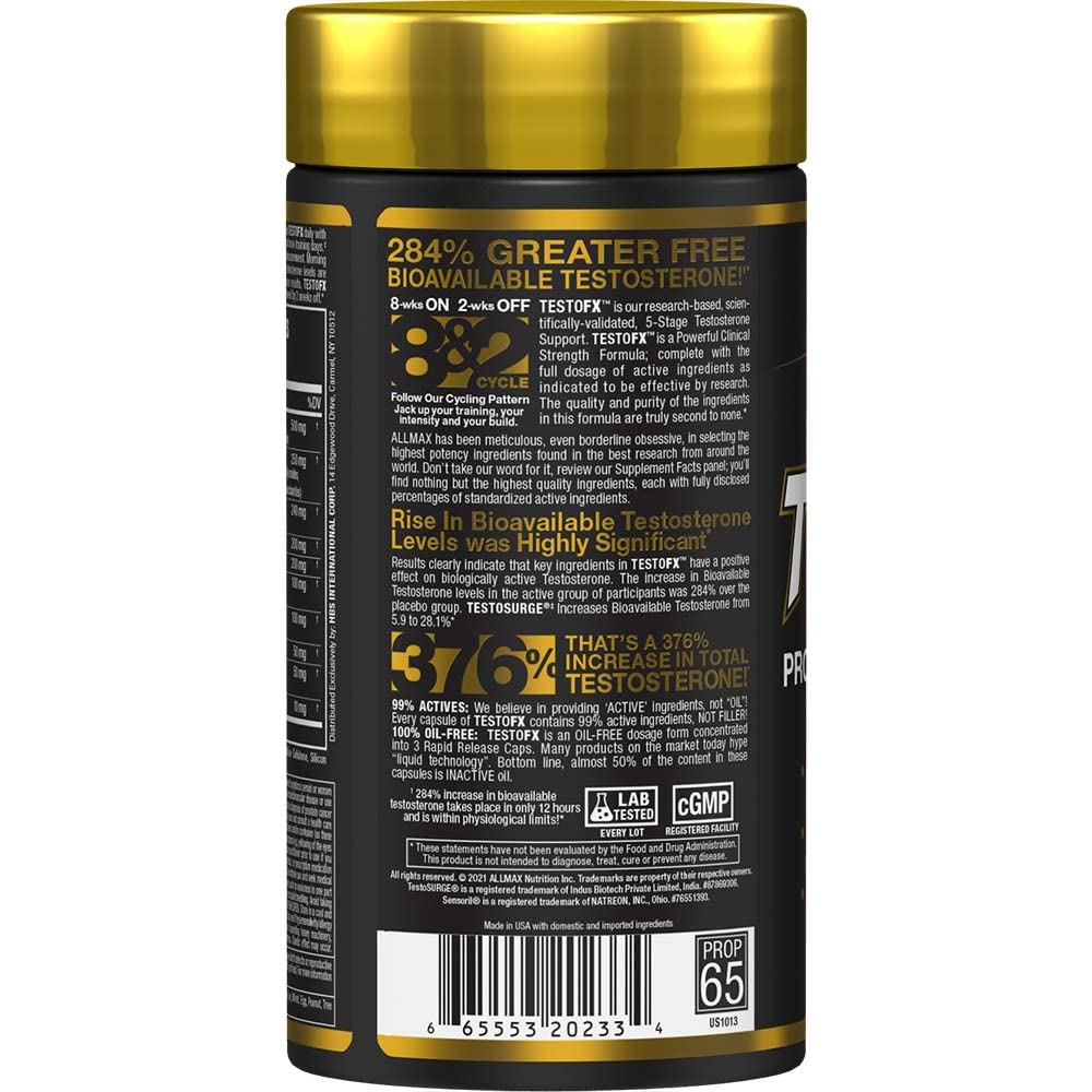ALLMAX etiqueta de ingredientes TESTOFX con información clara y confianza