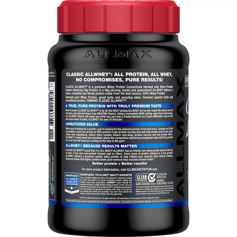 ALLMAX detalle de etiqueta con información nutricional visible, confianza en calidad.