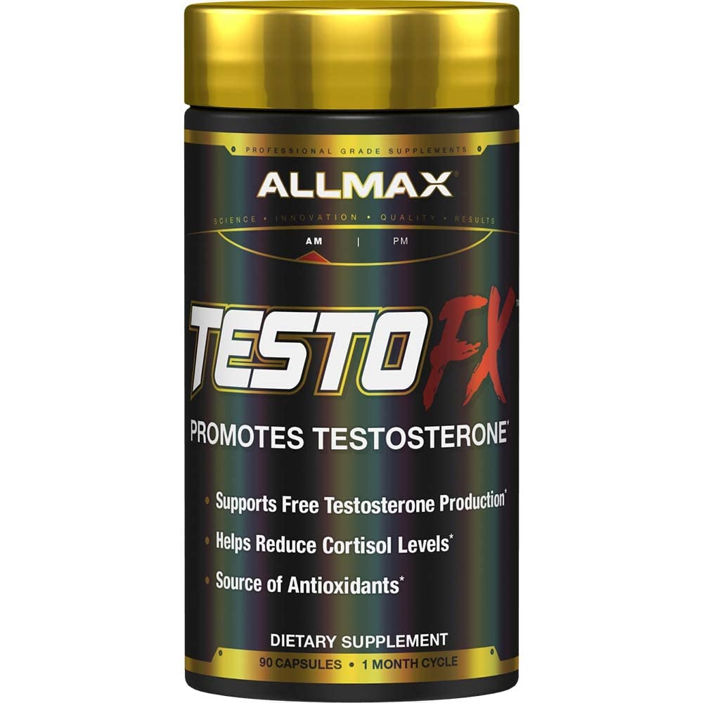 ALLMAX empaque frontal TESTOFX mostrando presentación y beneficio práctico