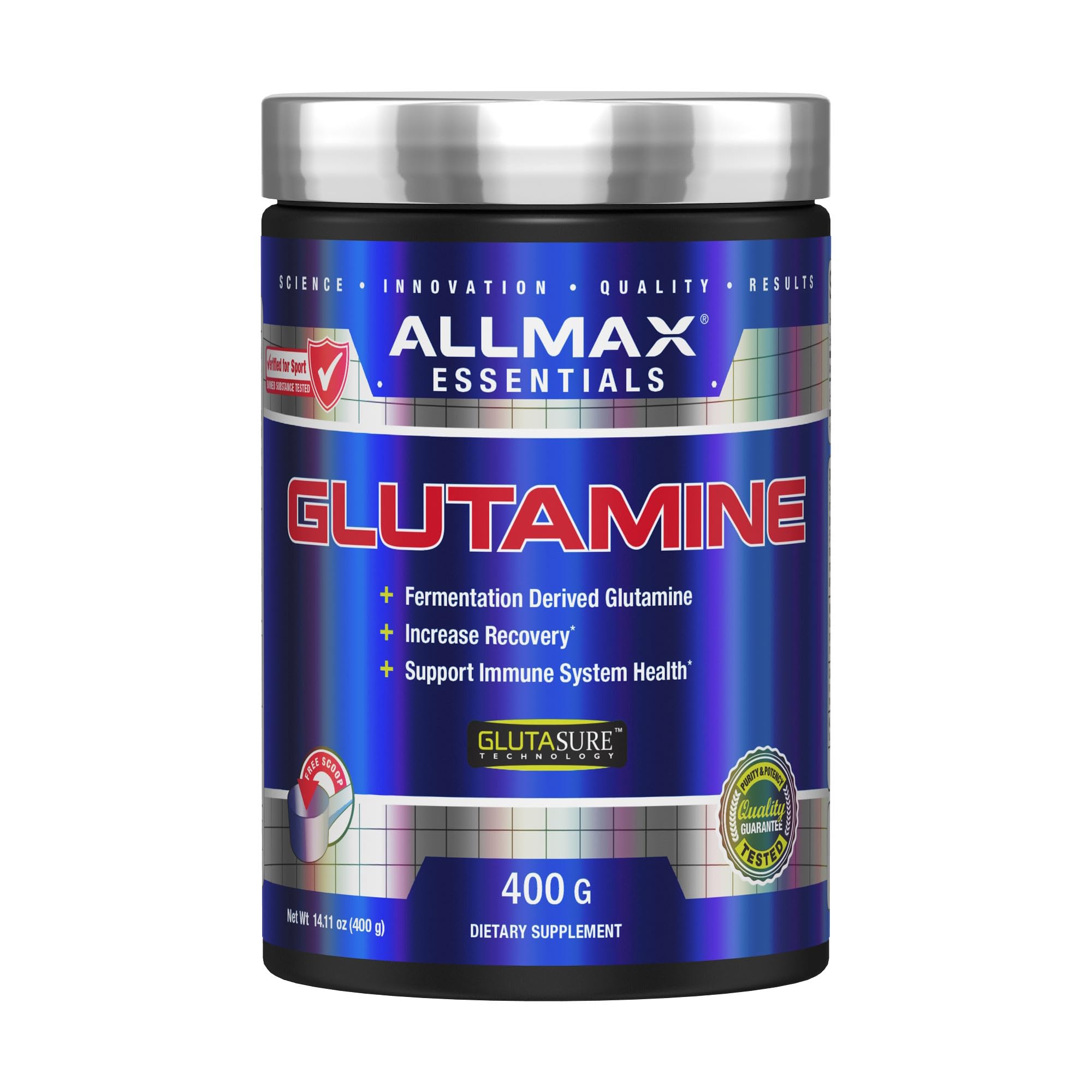 ALLMAX frasco frontal mostrando diseño y capacidad para fácil identificación