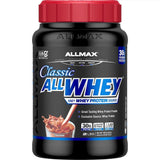 ALLMAX frontales del envase mostrando tamaño y sabor chocolate, conveniencia.