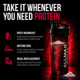ALLMAX batido servido en vaso listo para consumir energía y saciedad