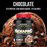 ALLMAX etiqueta nutricional enfocada información de 25 g proteína por porción