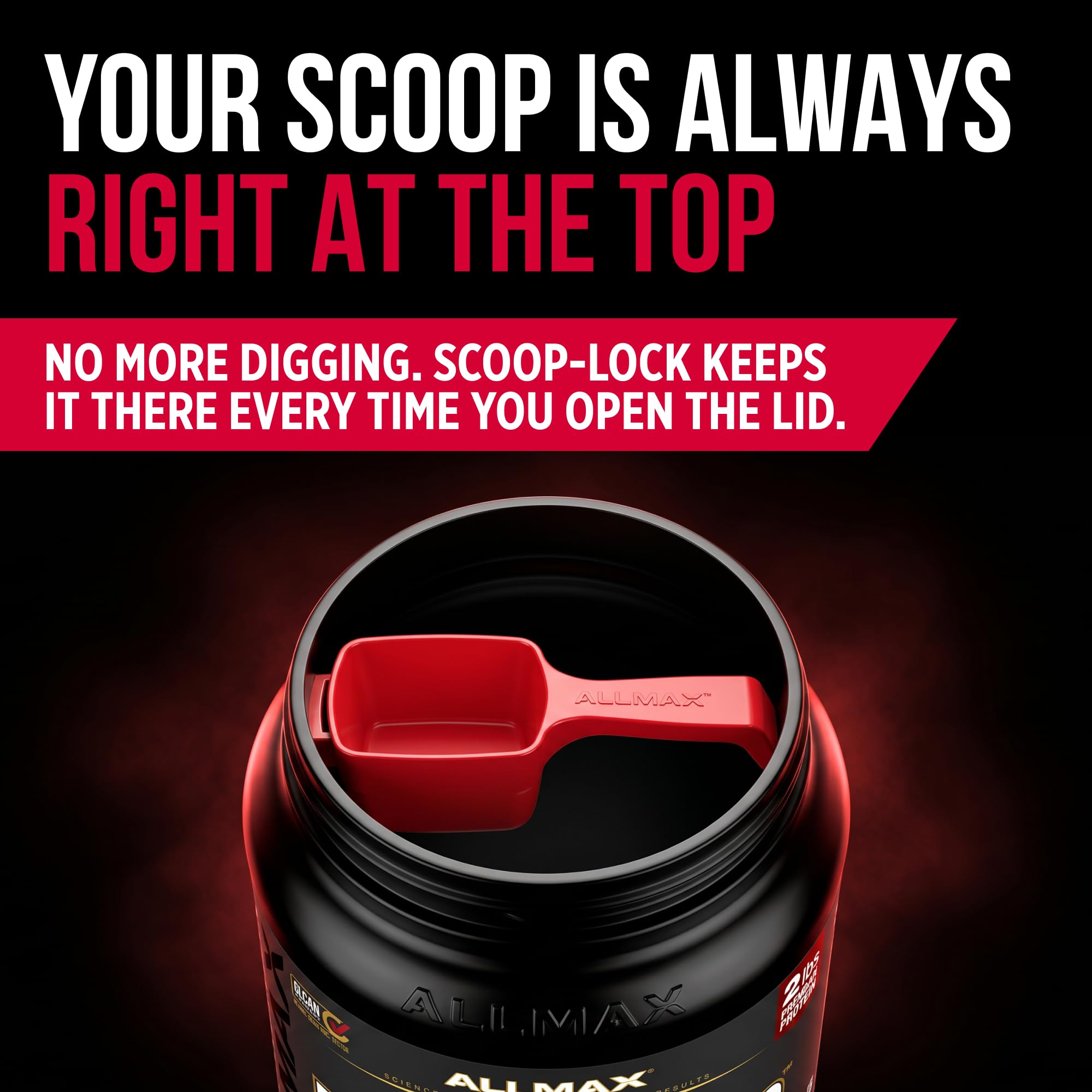 ALLMAX cierre scoop-lock con cuchara accesible evita manos sucias y desorden