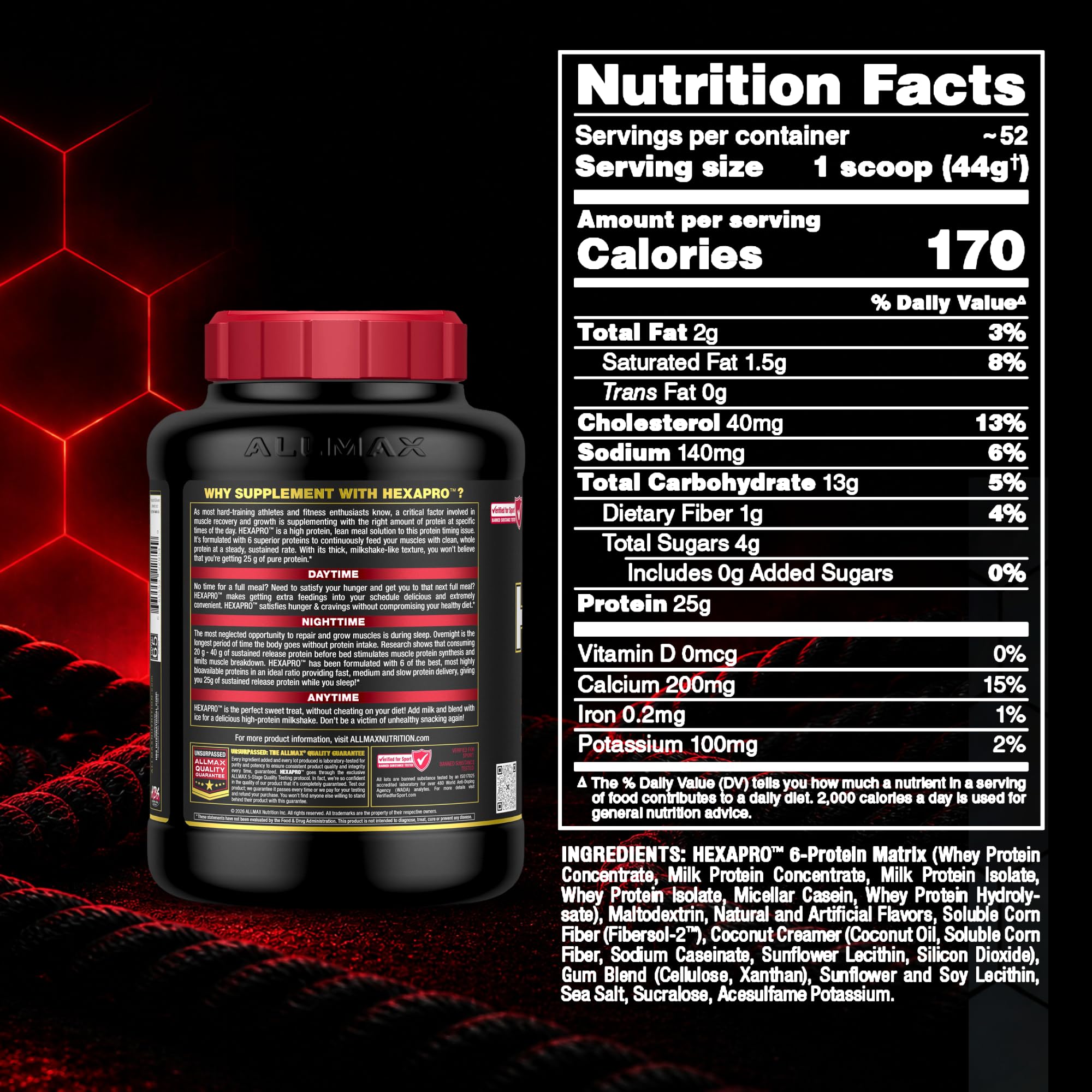 ALLMAX HEXAPRO en gimnasio estilo de vida con botella deportiva, soporte para entrenamiento