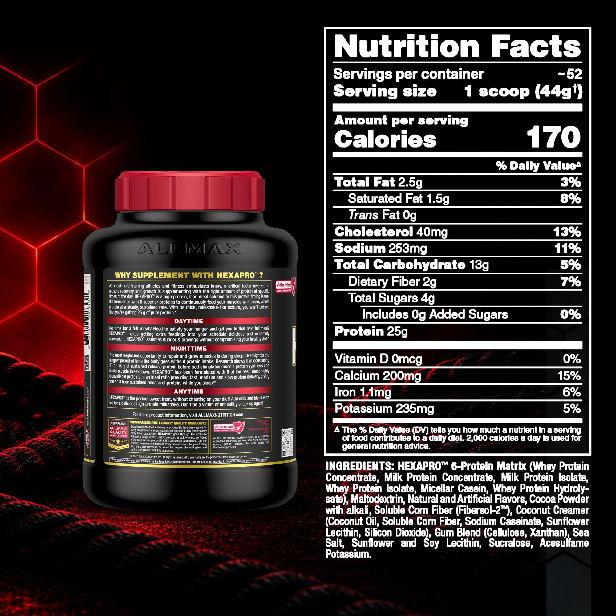ALLMAX lista de ingredientes en primer plano transparencia de la fórmula