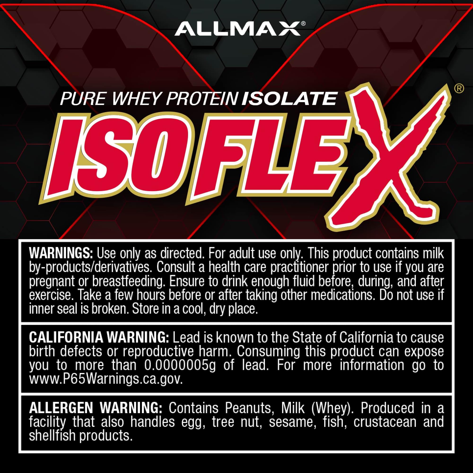 ALLMAX ISOFLEX envase de 2 lb en mano para mostrar tamaño y cantidad de servicios