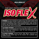ALLMAX ISOFLEX envase de 2 lb en mano para mostrar tamaño y cantidad de servicios