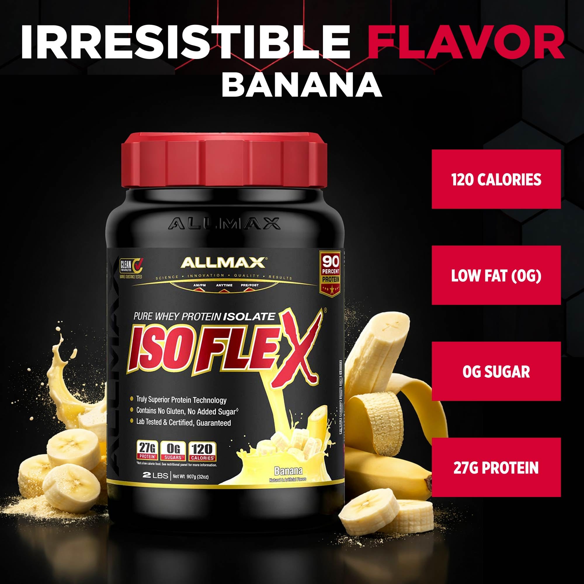 ALLMAX ISOFLEX panqueques proteicos preparados con banana para desayuno alto en proteína