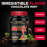 ALLMAX ISOFLEX detalle de empaque Chocolate Mint, sabor fresco y sin retrogustos