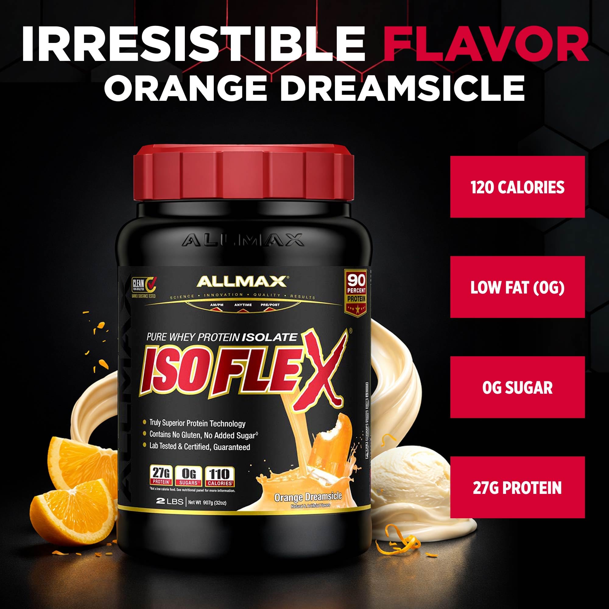 ALLMAX detalle del sabor Orange Dreamsicle, aroma cítrico y cremosidad