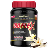 ALLMAX envase frontal del ISOFLEX Vainilla mostrando producto y diseño