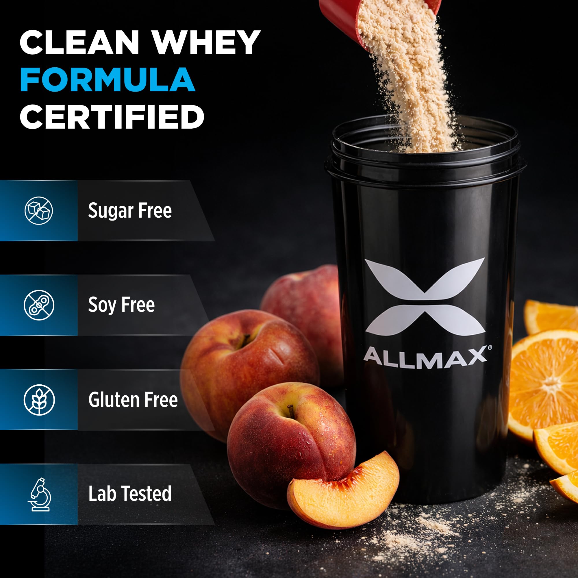 ALLMAX etiqueta nutricional destacando 27 g de proteína por servicio