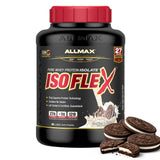ALLMAX envase ISOFLEX cookies & cream mostrando diseño y tamaño beneficioso