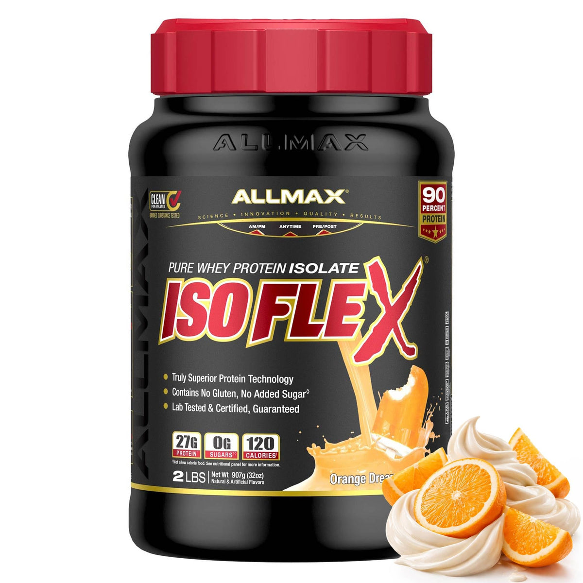 ALLMAX envase ISOFLEX frente, etiqueta clara y beneficio de proteína pura