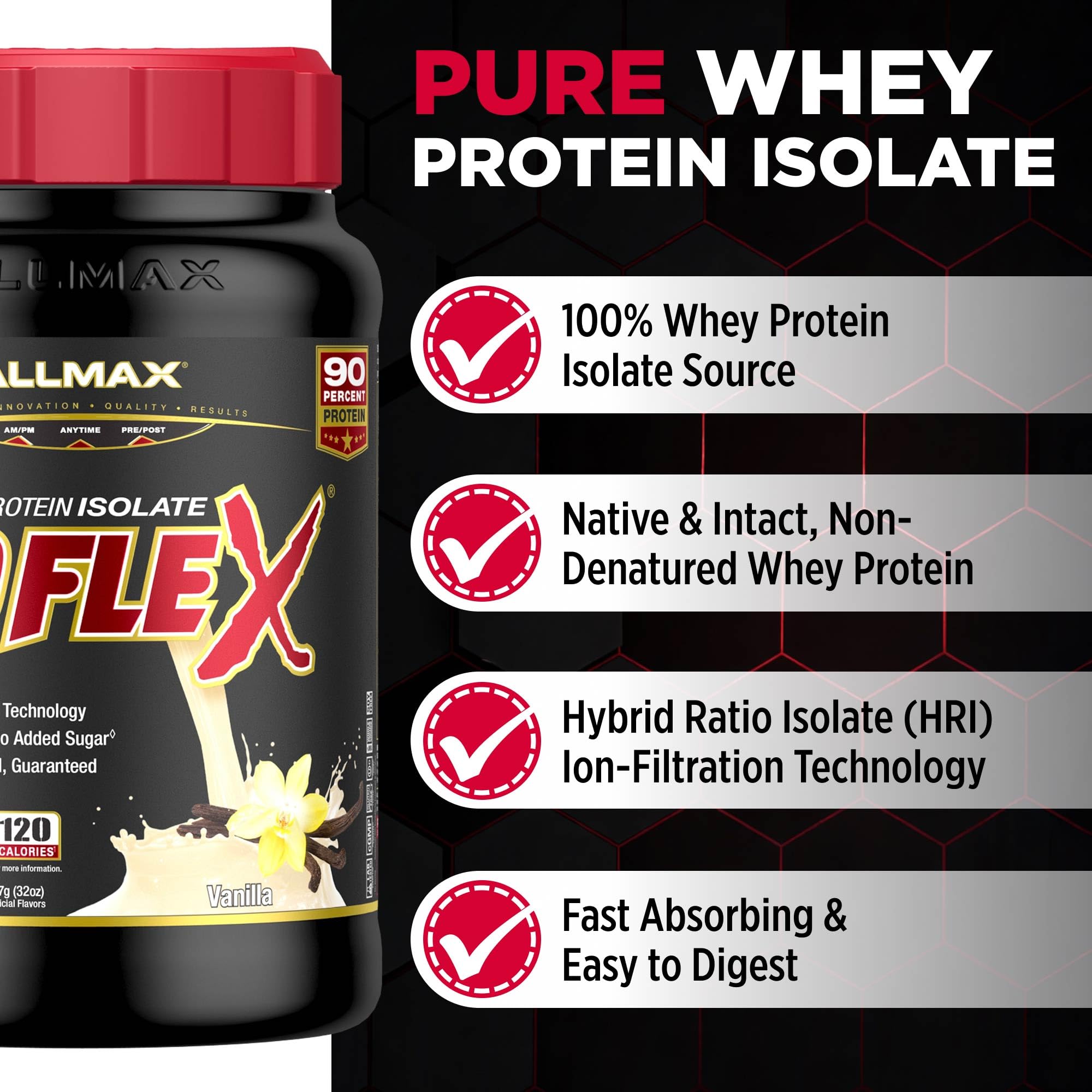 ALLMAX textura fina del polvo ISOFLEX mostrando solubilidad y mezcla