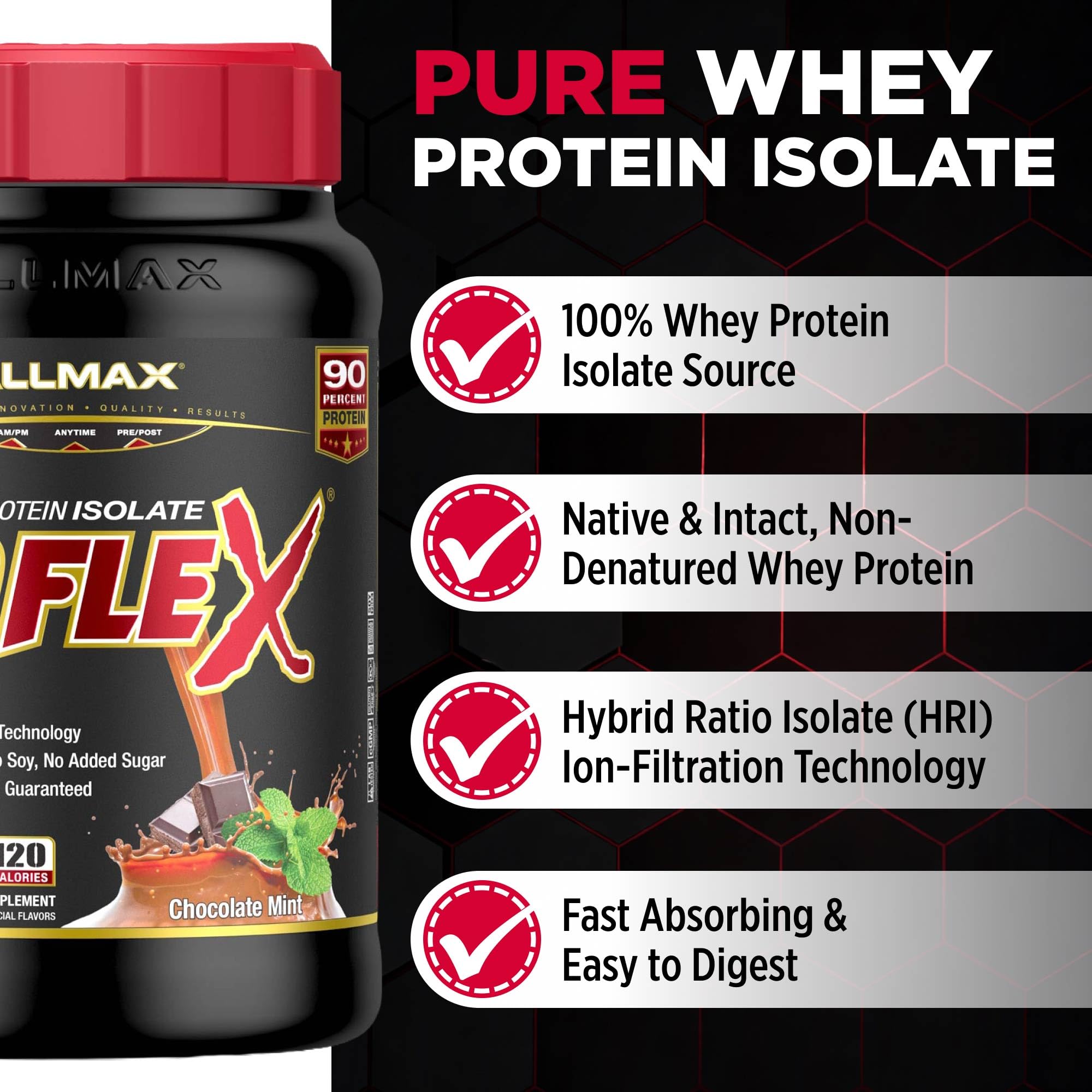 ALLMAX ISOFLEX polvo en primer plano, textura fina que facilita mezcla rápida