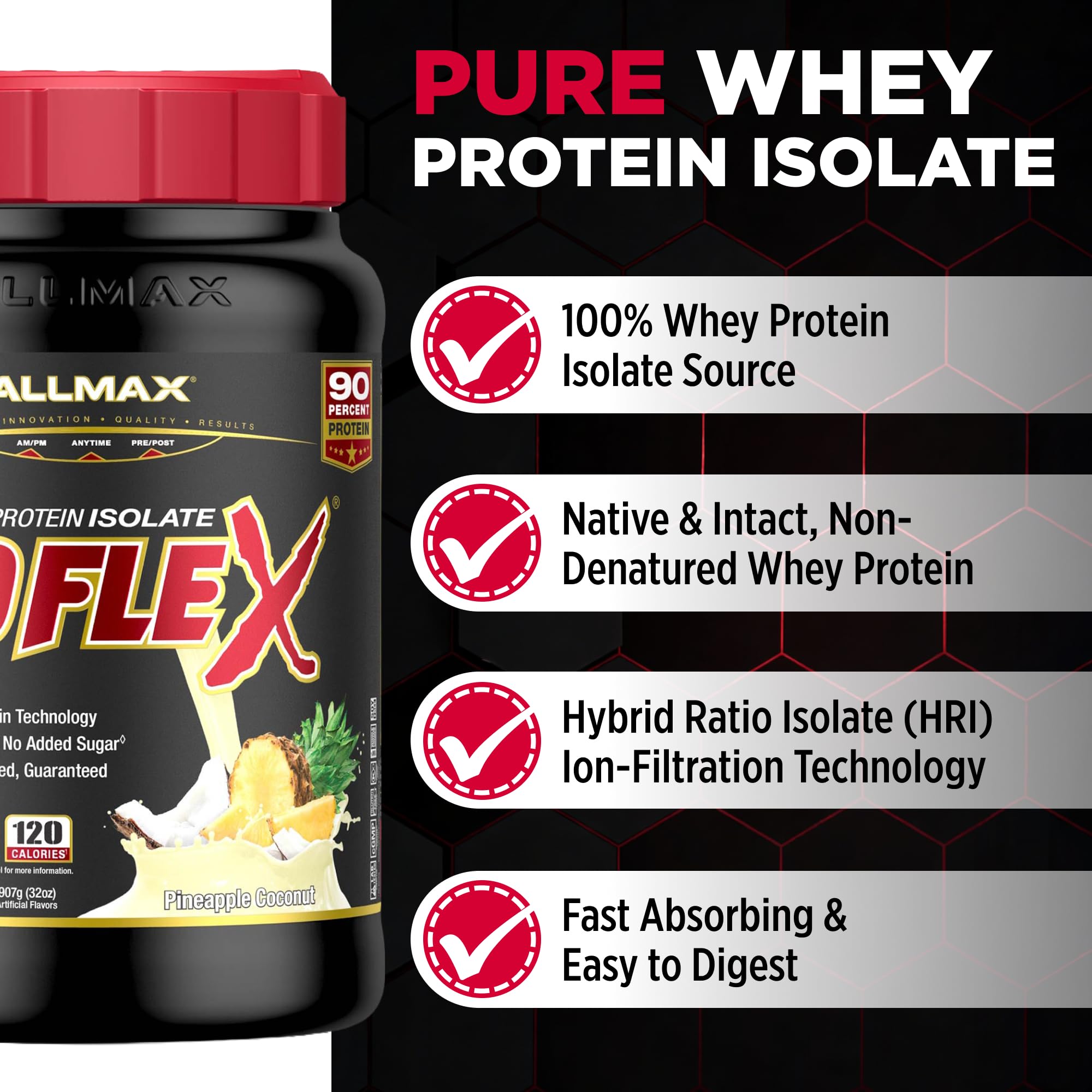ALLMAX polvo ISOFLEX textura en mano, mezcla rápida y sin grumos