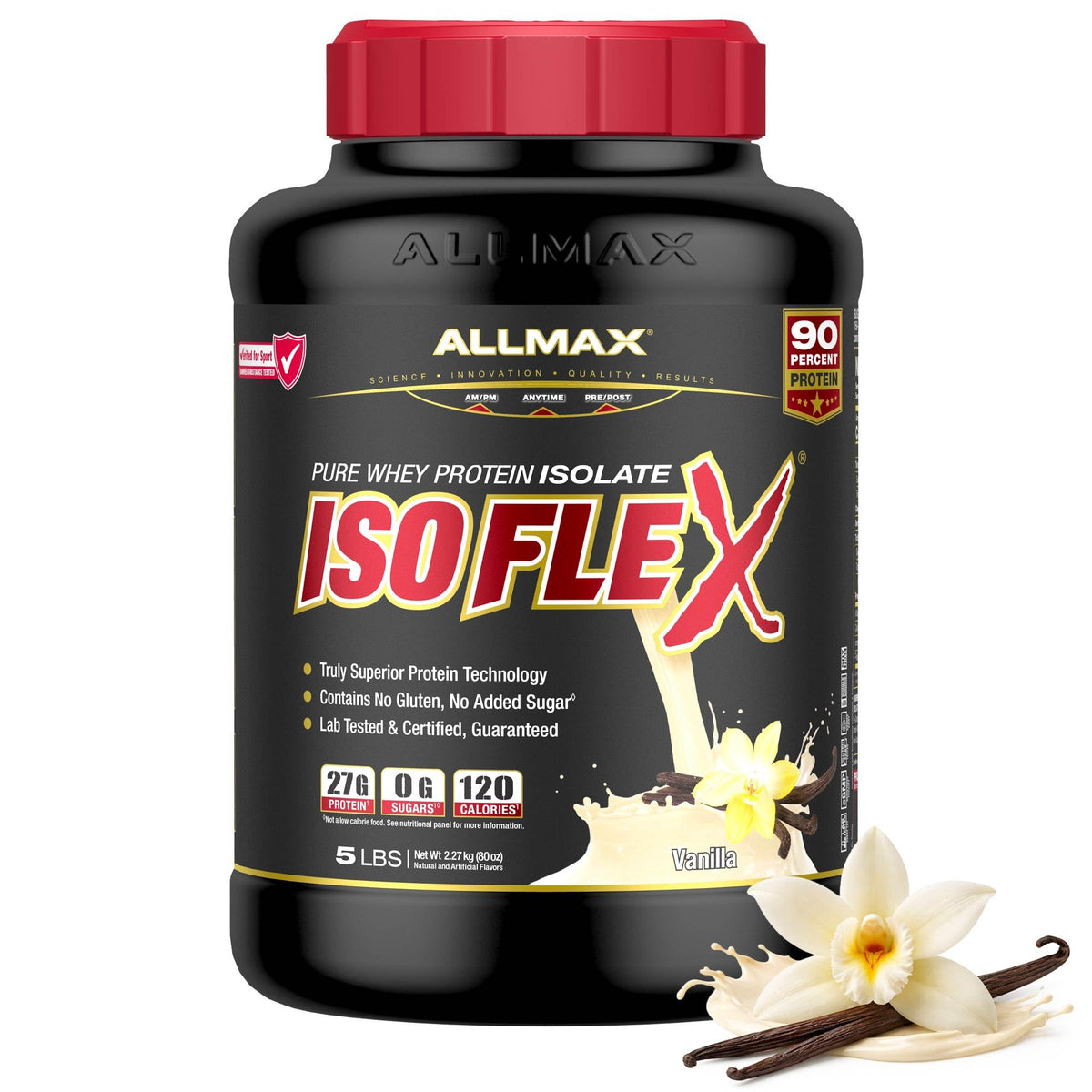 ALLMAX envase frontal Vainilla mostrando tamaño y claridad nutricional
