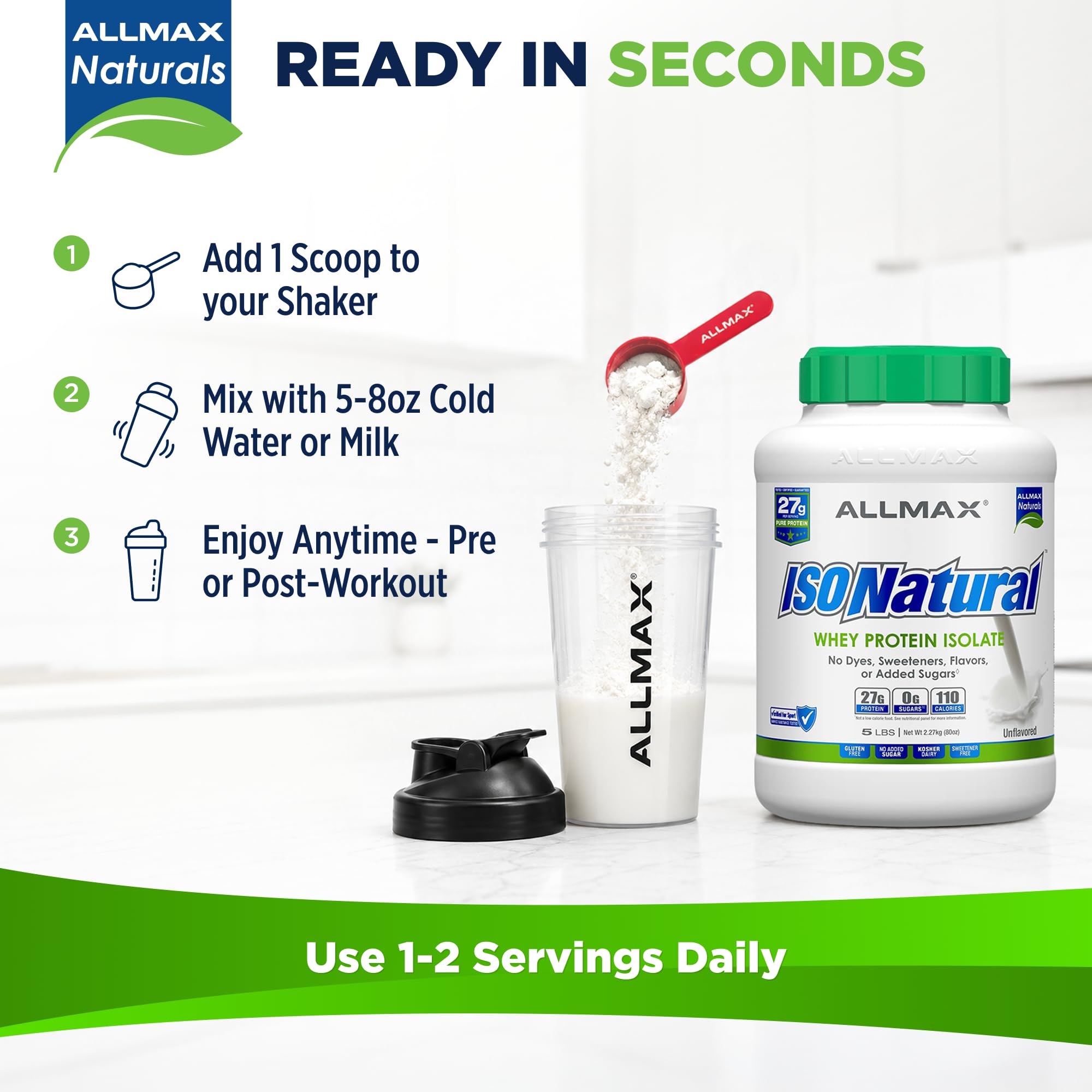 ALLMAX batido neutro en vaso hecho con ISONATURAL, alta proteína sin alterar sabores