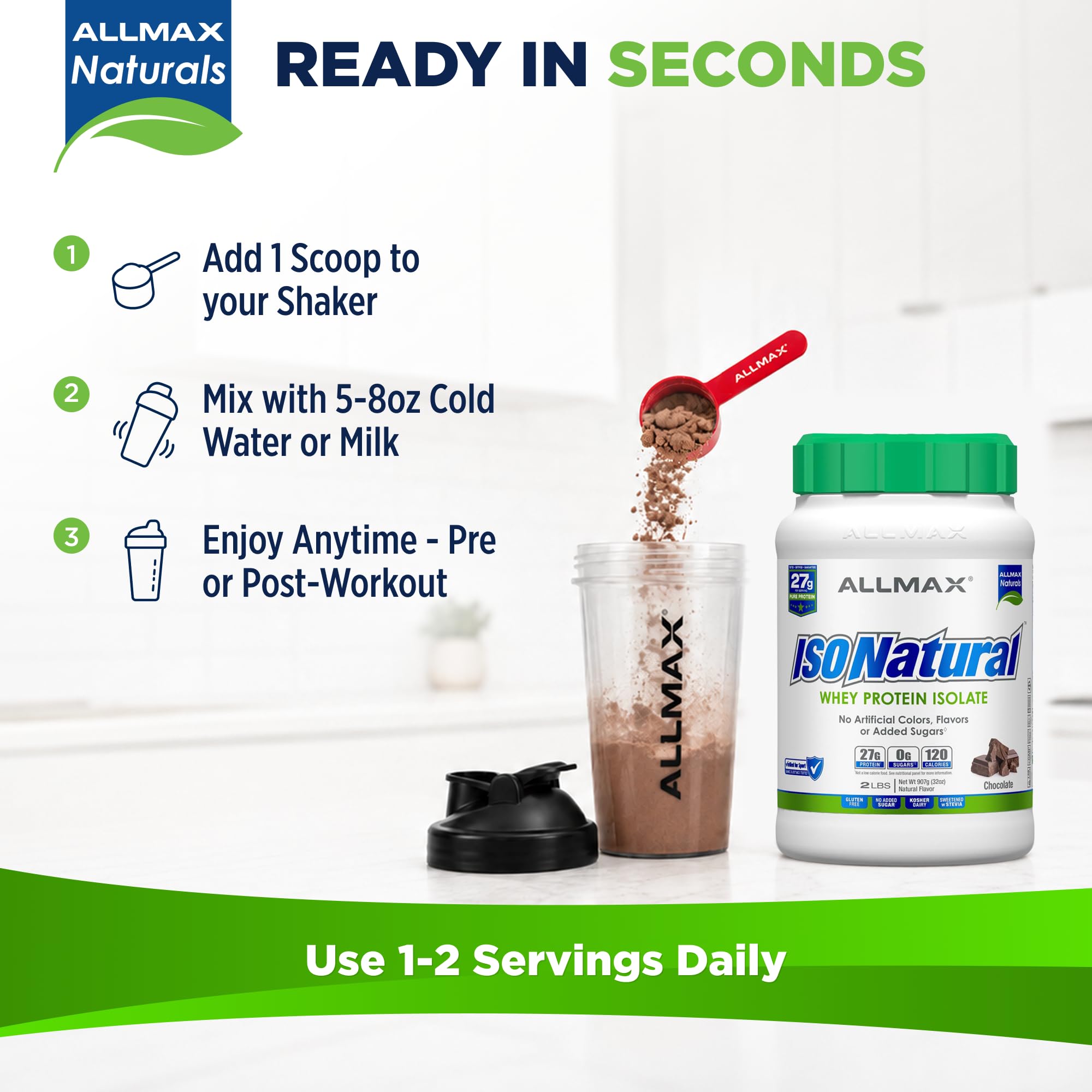 ALLMAX batido de chocolate servido en vaso listo para consumir tras entrenar