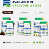 ALLMAX envase junto a objetos cotidianos para comparar tamaño y porciones