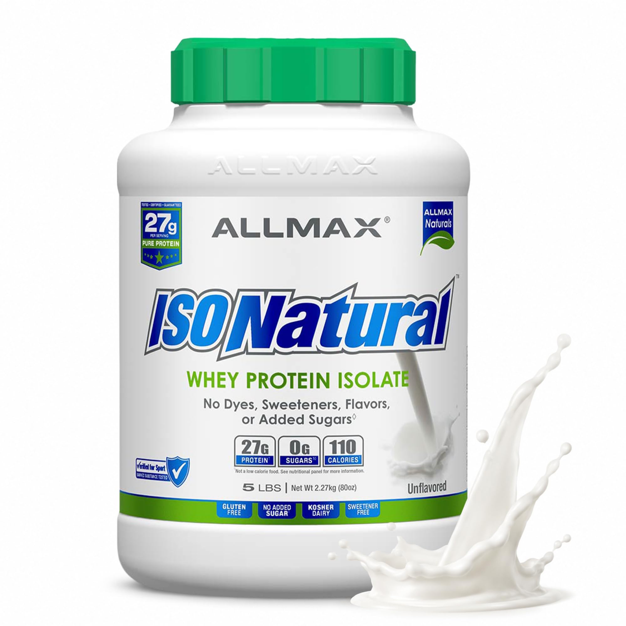 ALLMAX envase frontal de ISONATURAL mostrando tamaño y diseño, ideal para uso prolongado