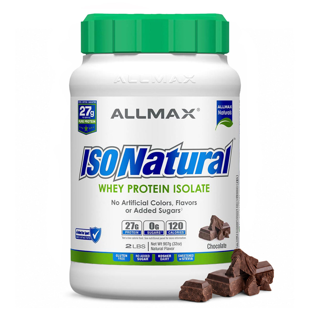 ALLMAX envase frontal chocolate mostrando información clara del producto y beneficios