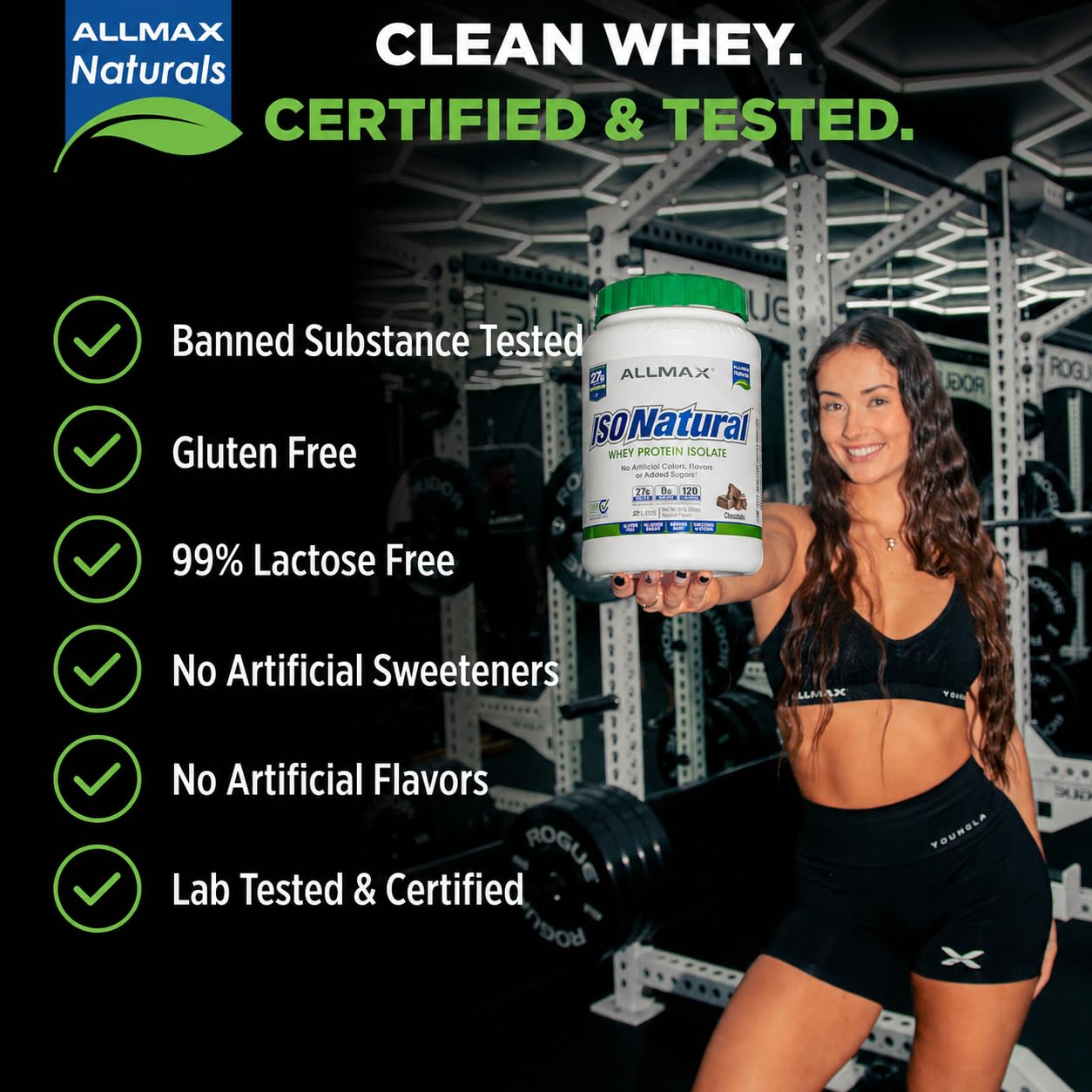 ALLMAX polvo textura fina en primer plano que facilita mezcla rápida sin grumos