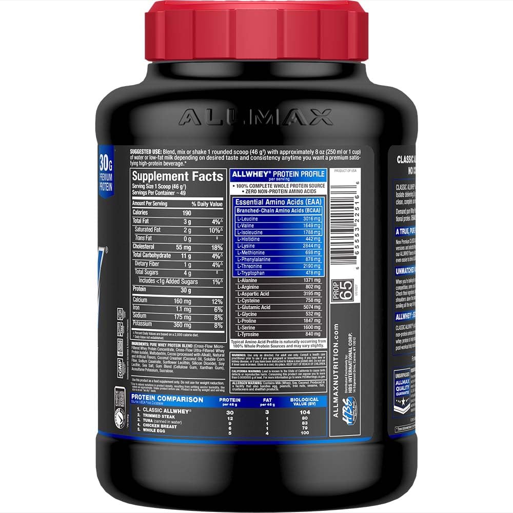Polvo de proteína AllWhey Classic detalle de textura suave y fácil disolución