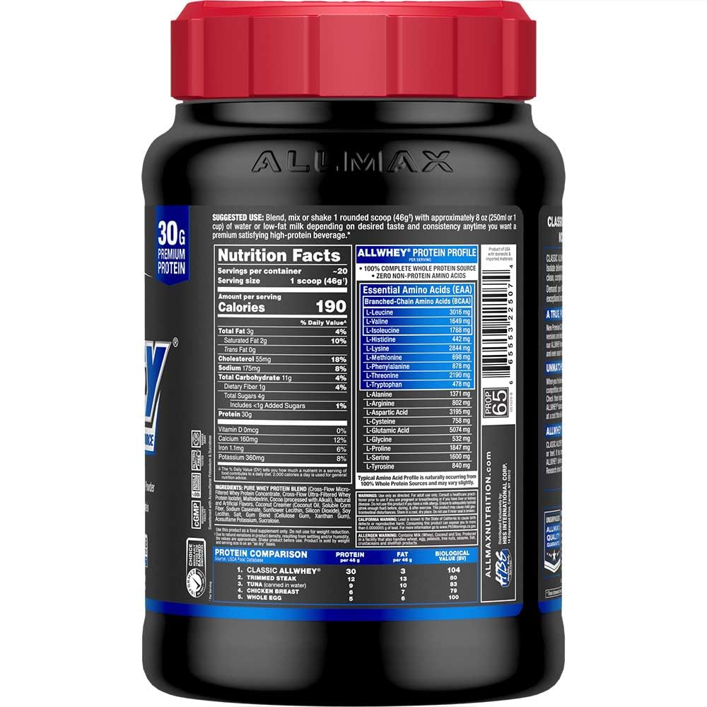 ALLMAX textura del polvo chocolate instantizado, mezcla suave sin grumos.