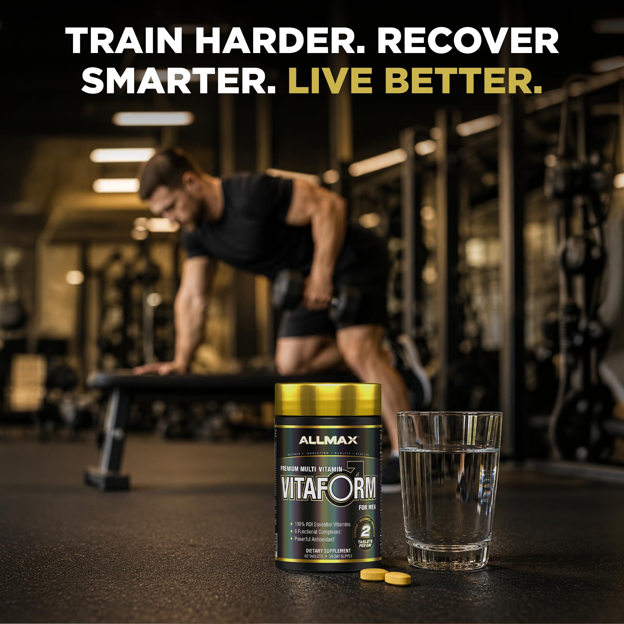 ALLMAX Vitaform primer plano de la tableta, muestra textura y formulación compacta