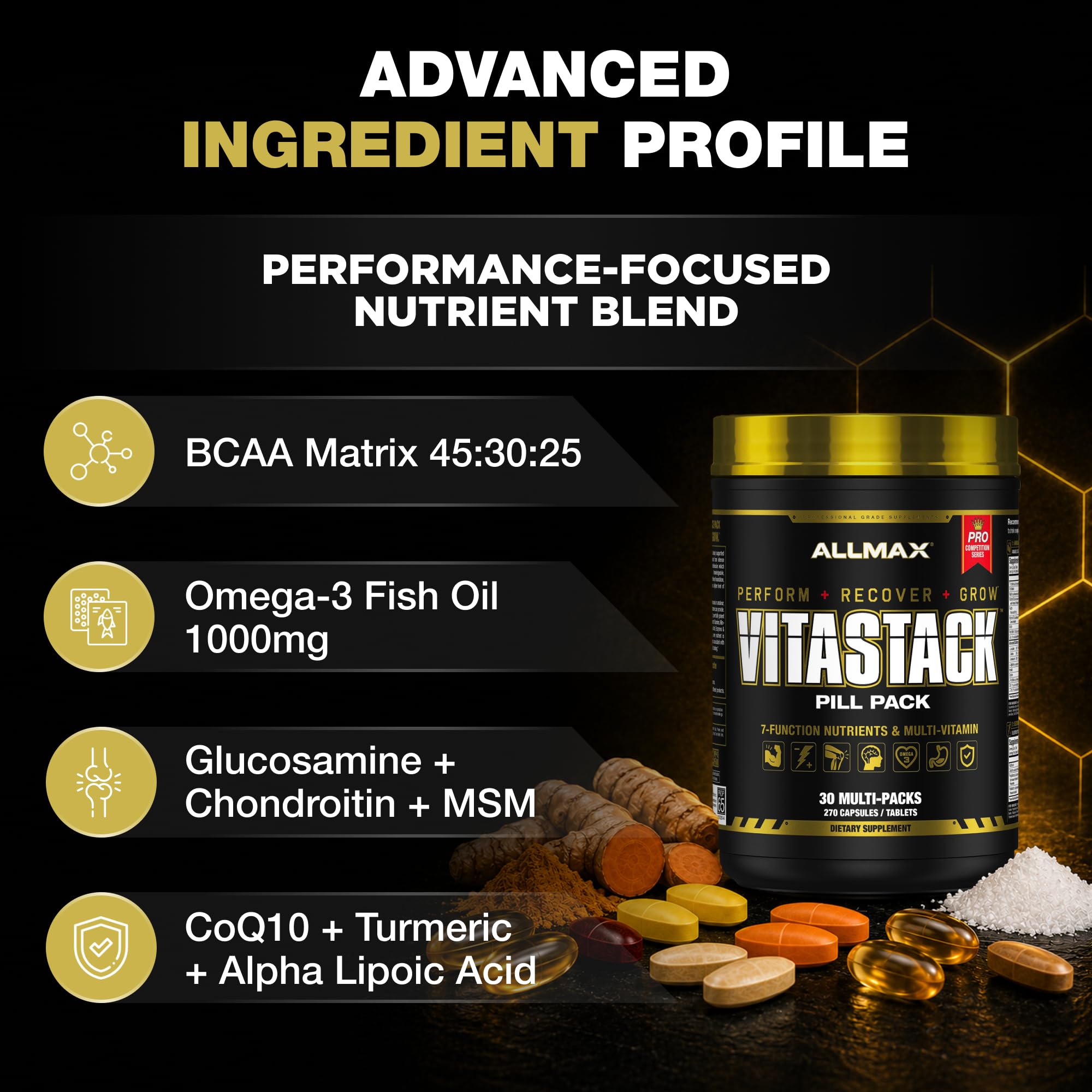 ALLMAX persona tomando Vitastack en el gimnasio para energía y recuperación