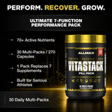ALLMAX etiqueta de ingredientes Vitastack destacando dosificación transparente