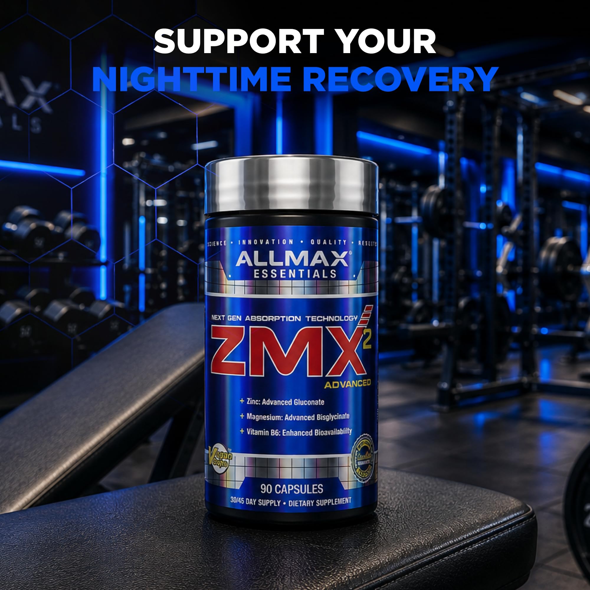 ALLMAX cápsula en primer plano ilustra tamaño y recubrimiento vegano fácil de tragar