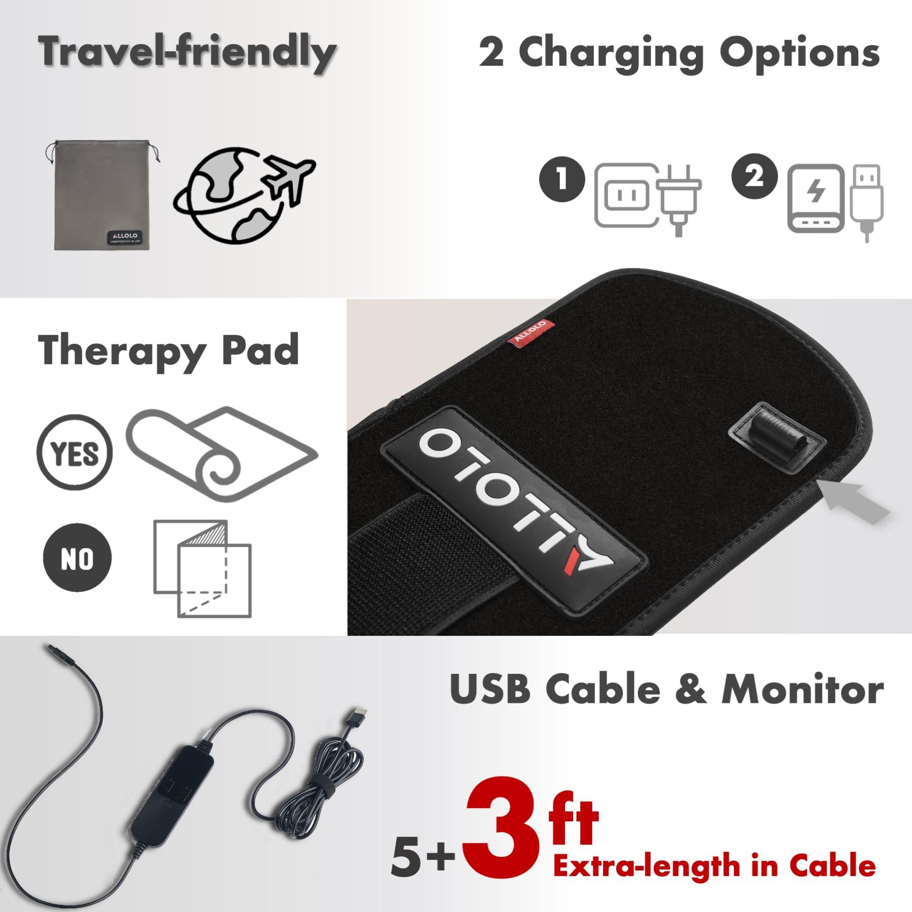 ALLOLO cable USB conectado a adaptador para uso doméstico o portátil