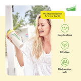 Almased batido cremoso dentro de la botella mostrando mezcla uniforme