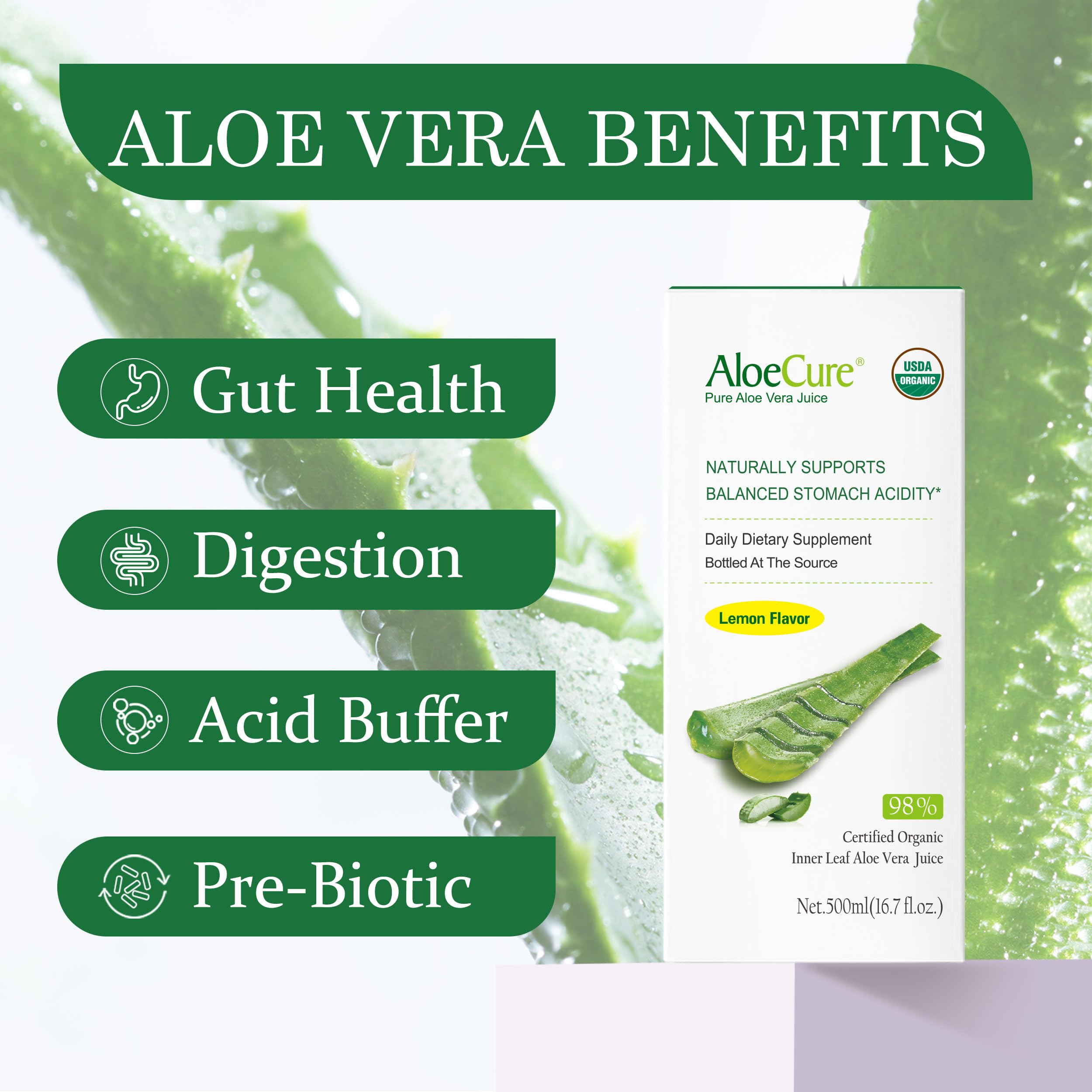 AloeCure cierre y etiqueta en primer plano que garantiza transparencia de ingredientes